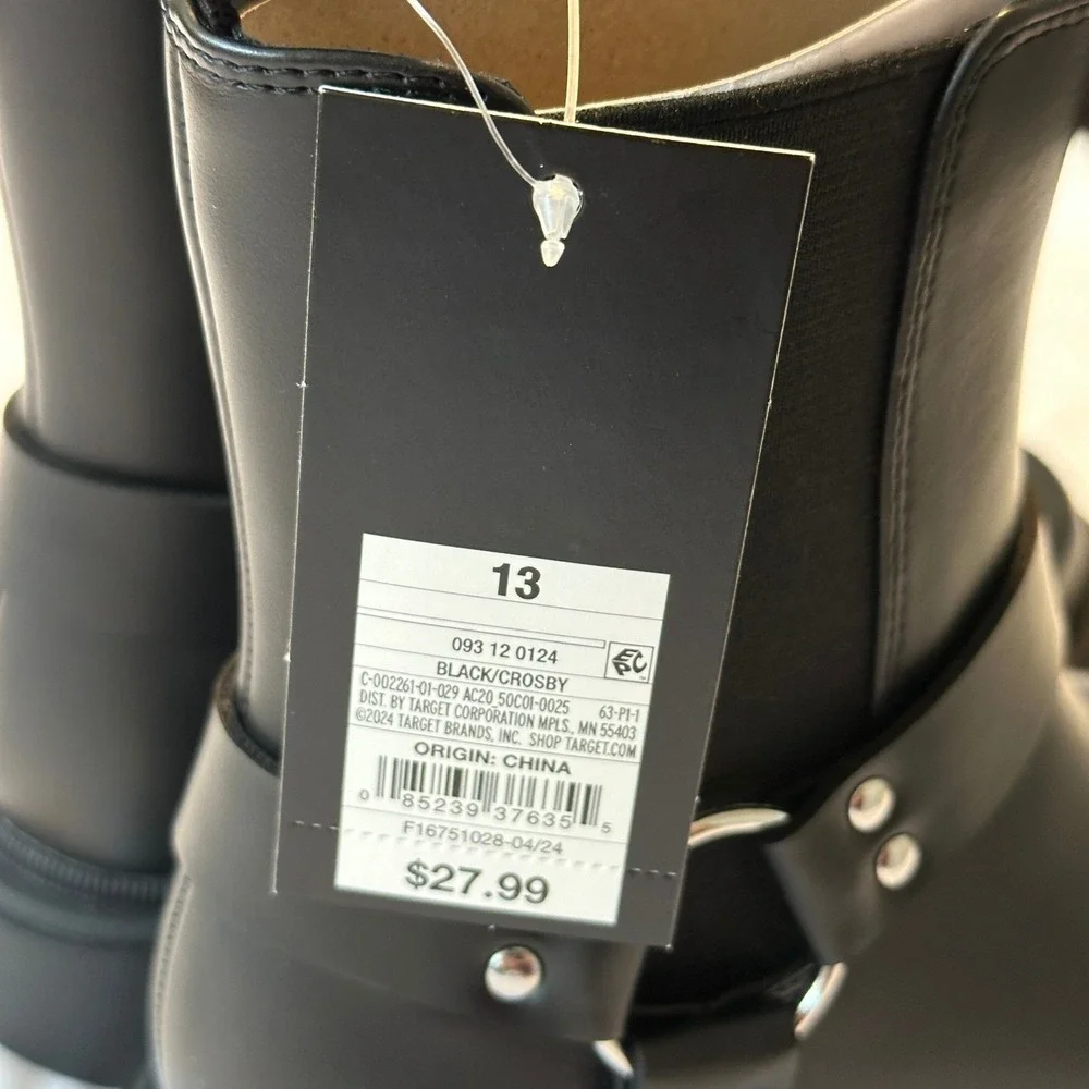 Art Class Crosby Kids Black Harness Moto Boots Side Zip Lug Sole Size 13 NWT